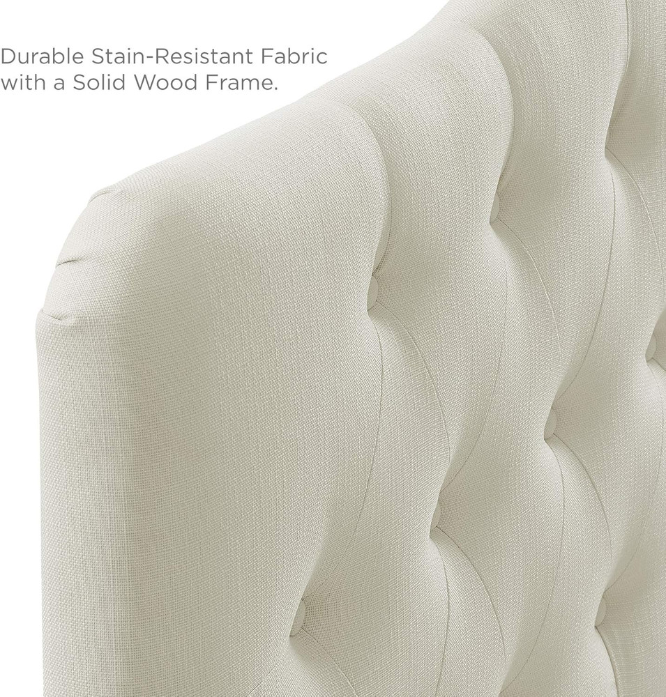 Ivory Tufted Linen Queen Headboard - Elegant Upholstered Design