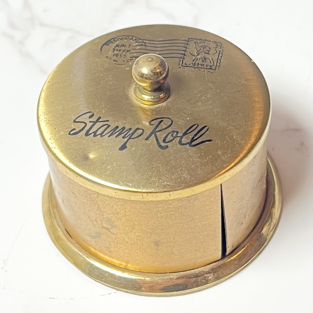 Vintage Brass Postage Stamp Roll Holder - Stamp Dispenser