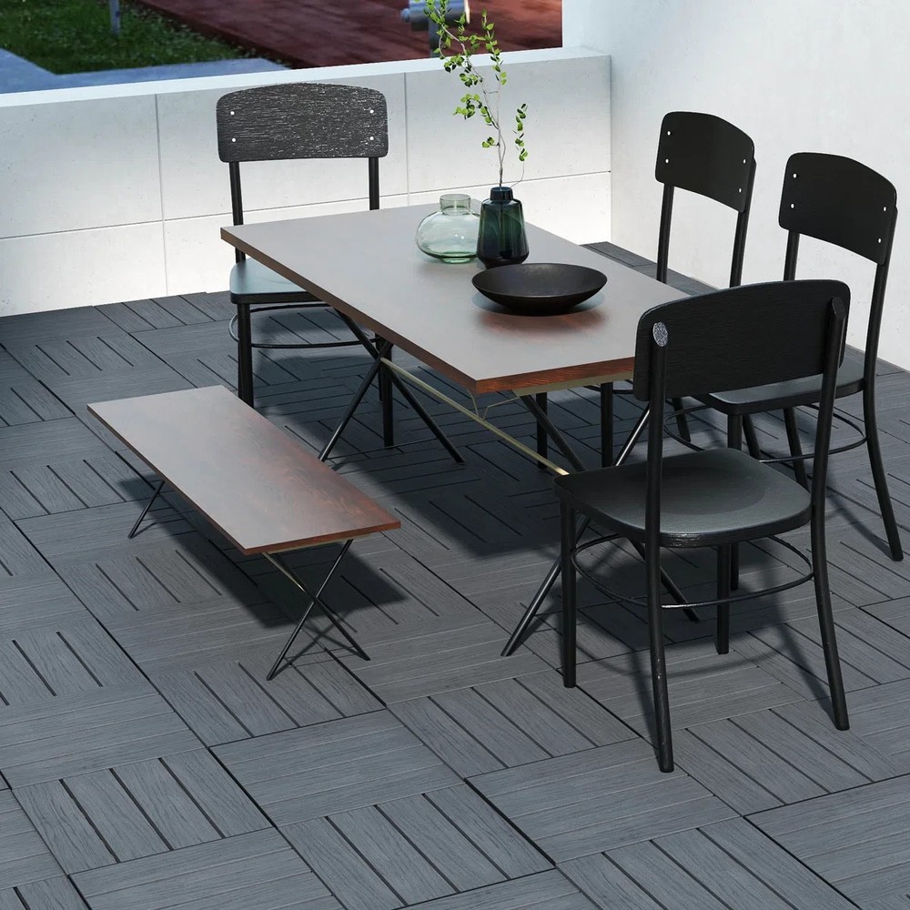 27Pcs HDPE Interlocking Deck,Waterproof Snap-Together w/Drainage Design,Grey