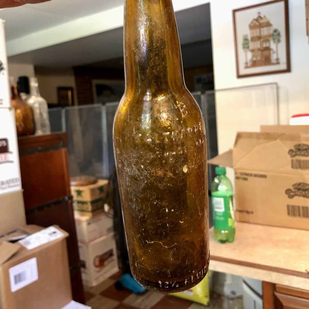 2 Diff Emb Pre-Pro Baltimore MD Beer Bottles Fred Bauernschmidt GBS Aqua & Amber
