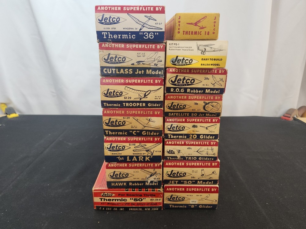 15 Vintage Jetco Balsa model plane kits Huge Lot, All Complete nice boxes