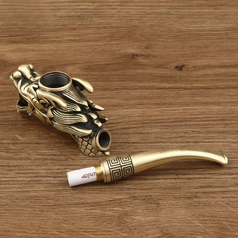 Handmade Solid Brass Smoking Pipe Old Style Tobacco Filter Dual Use for Men