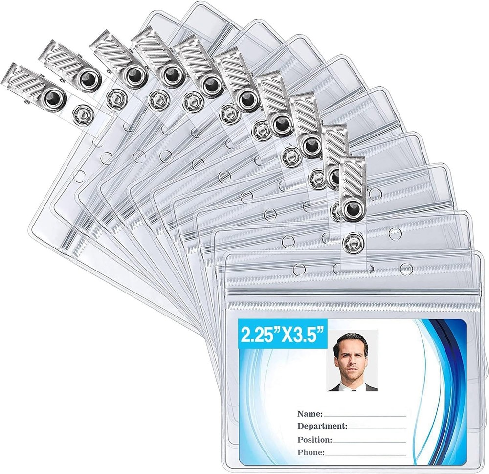 Durable Horizontal ID Card Holders with Metal Clips – 10-Pack for Easy Access