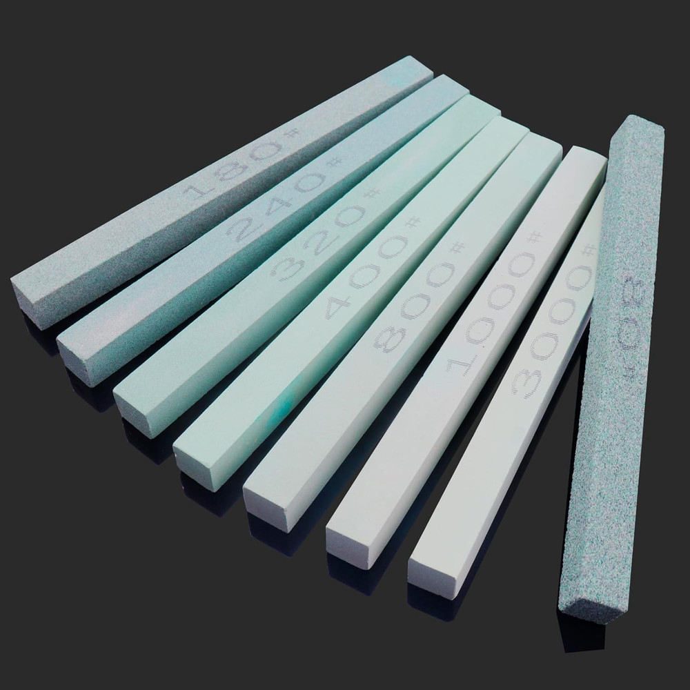 8 Pcs Rectangular Shaped Sharpening Stone Sticks Set, 5.92Inch Green Silicon