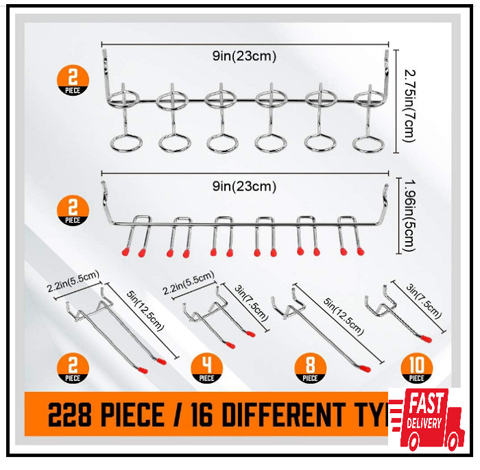 238-Piece Pegboard Hooks Assortment, Pegboard Accessories with Pegboard Bins