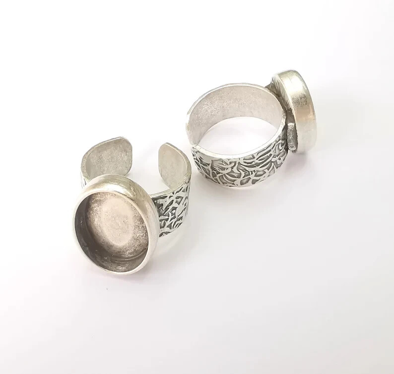 Oval Ring Blank Base Bezel Setting Antique Silver Adjustable 18x13mm G28606