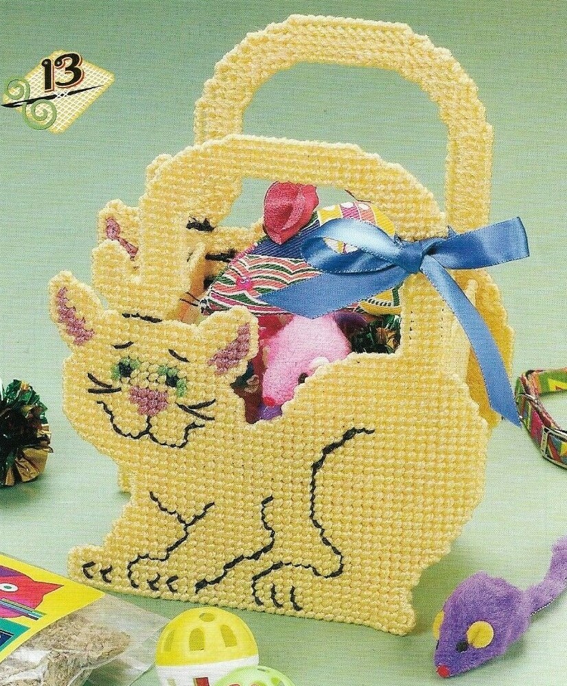 PLAYFUL KITTY CAT TOTE BAG HOME DECOR PLASTIC CANVAS PATTERN INSTRUCTIONS