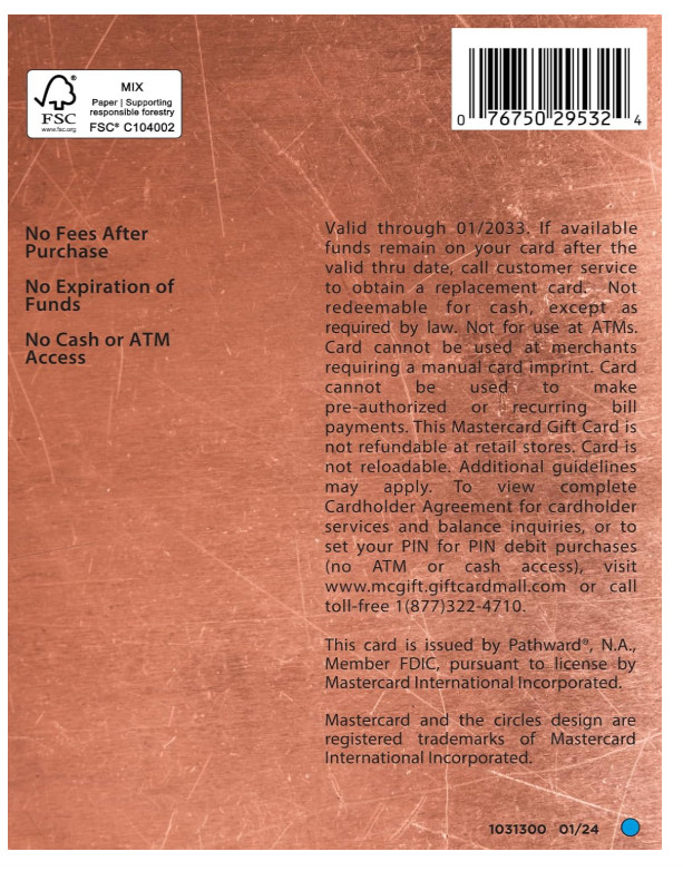 MasterCard Physical Gift Card -$25 (plus $3.95 Purchase Fee)