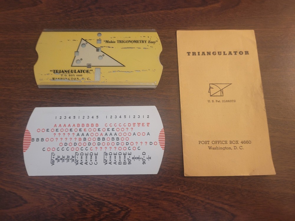 Vtg 1940s Triangulator Slide Chart + Instructions "Makes Trigonometry Easier"