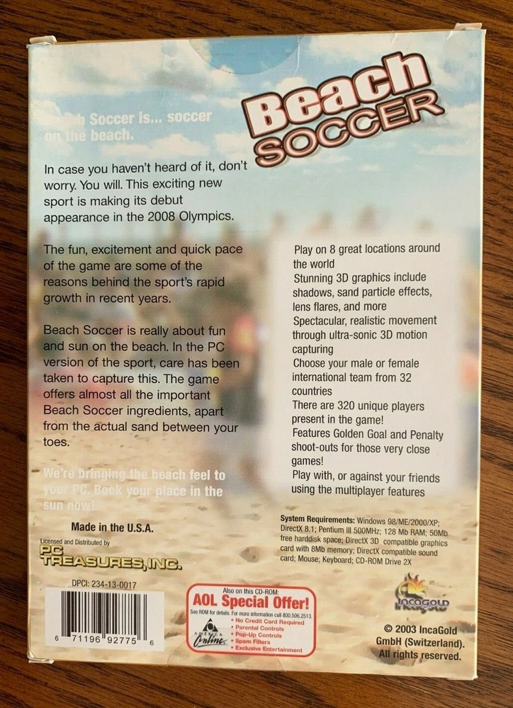 BEACH SOCCER PC CD-ROM (2003 New Sealed)