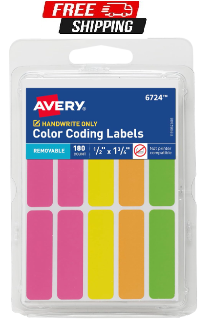Avery Removable Color-Coding Labels, Handwrite 1/2" x 1-3/4" 180 Count