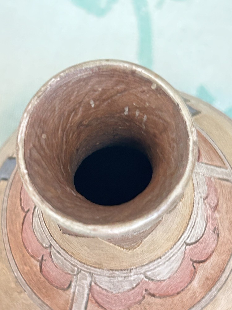 Vintage Aztec Design Pottery Bud Vase Signed