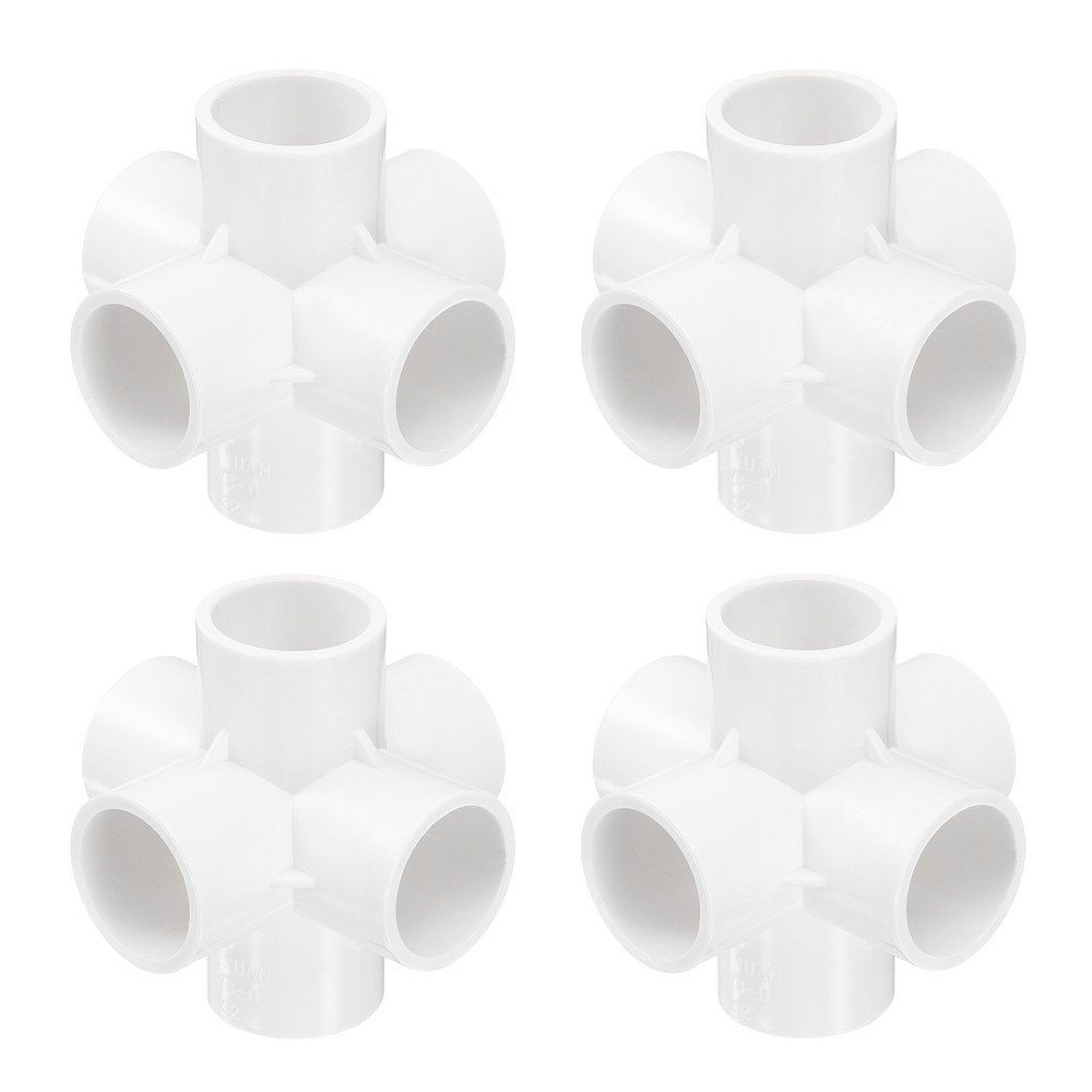4pcs Tee Fitting 1" 6 Ways Connector Build Grade Pipe Coupling White