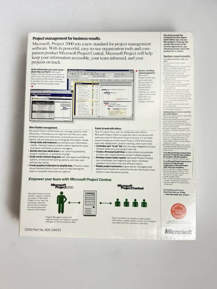 Microsoft Project 2000 Sealed PC Software Vintage New Old Stock Box