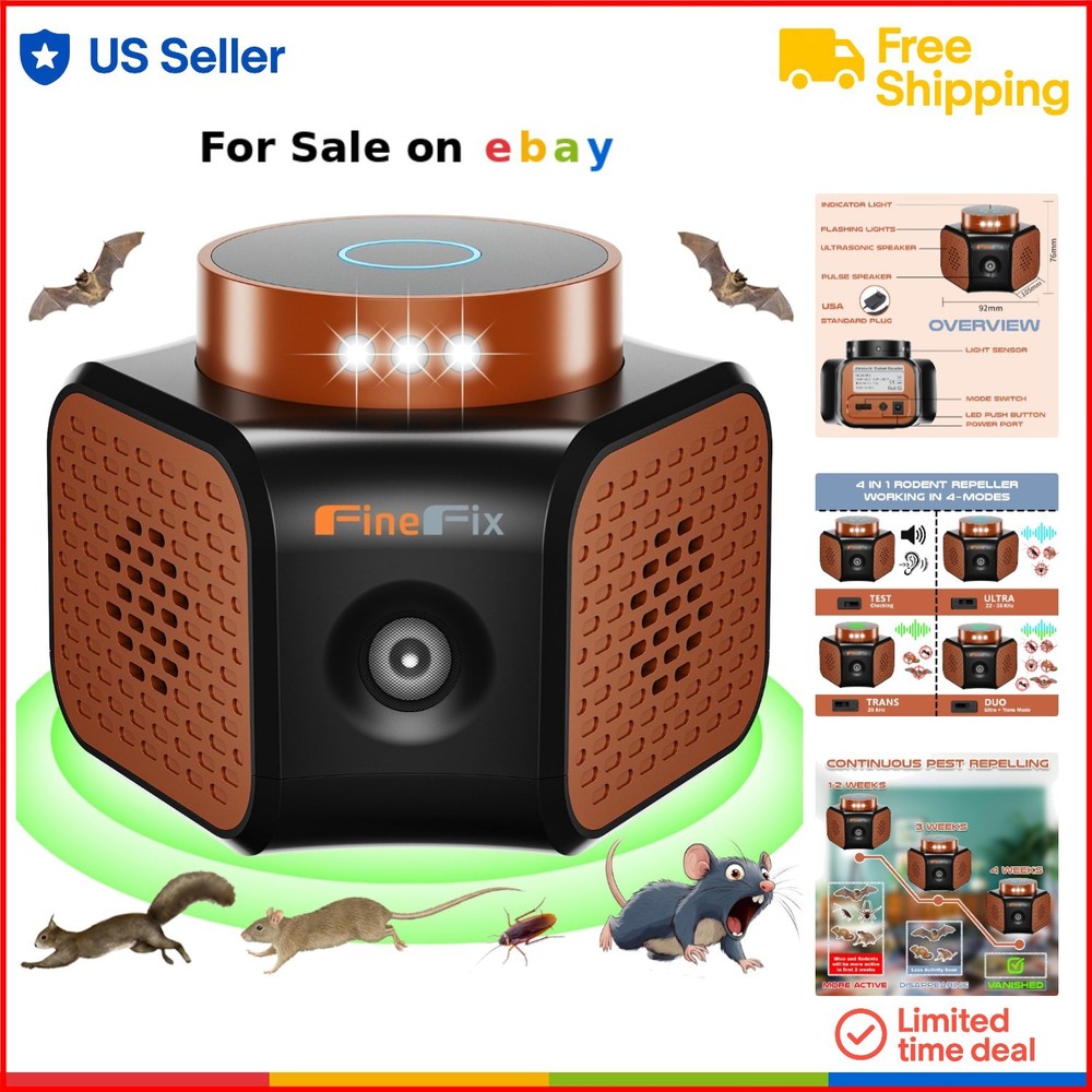 Ultrasonic Pest Repeller Indoor Mouse Deterrent 4 Modes Wide Coverage Safe