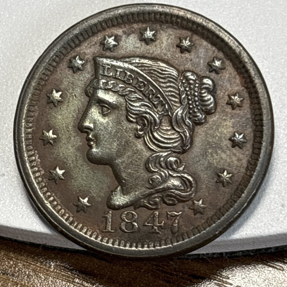 1847 Braided Hair Large Cent almost UNC E251 JOCAY