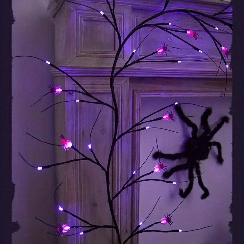 6FT Halloween Spider LED Willow Branch Lights, Artificial Willow Vine Light with