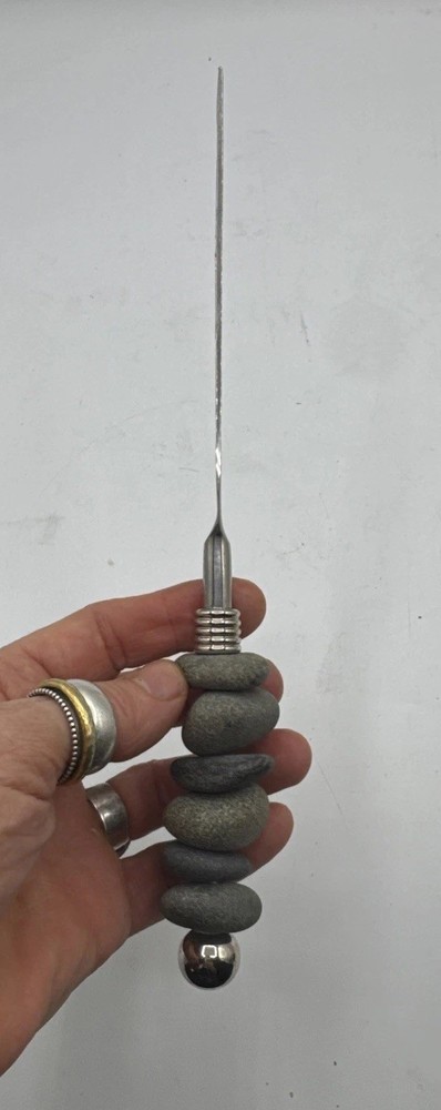 Cheese Knife - Stacked Stone Handle Natural River Rock