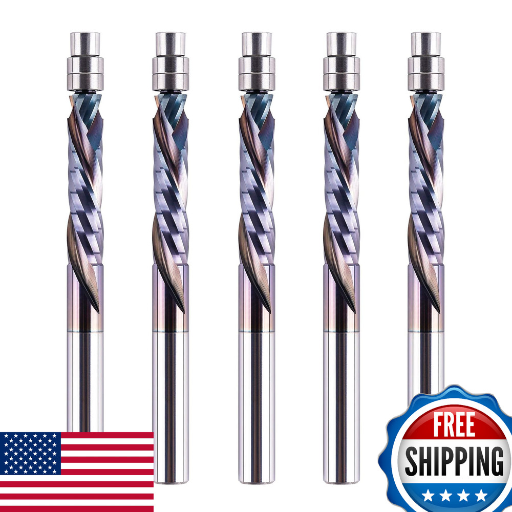 SpeTool 5PCS Solid Carbide Compression Flush Trim Router Bit 1/4" Shank TAC Coat