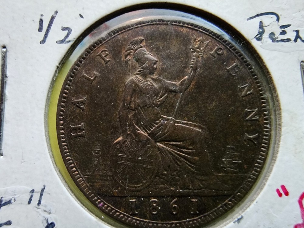 1861 GREAT BRITAIN HALF PENNY 4 BERRIES