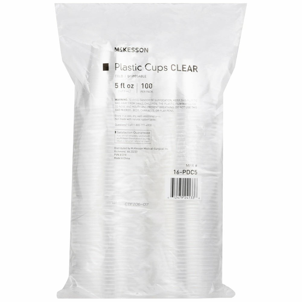 McKesson Disposable Drinking Cup Clear Plastic 5 oz. 100 Ct 16-PDC5