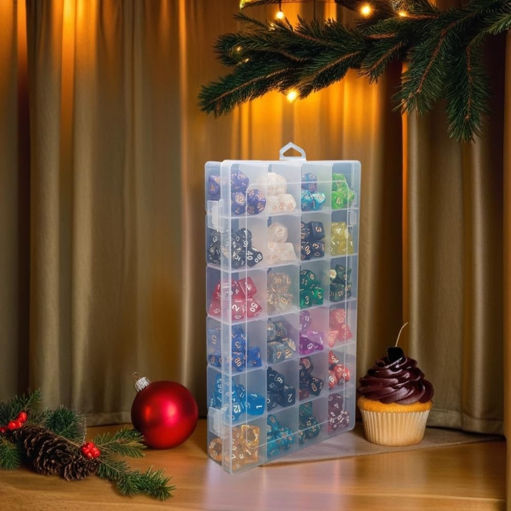 2 Pack DND Dice Storage Box Each 24 Grids Polyhedral Dice Organizer with Remo...