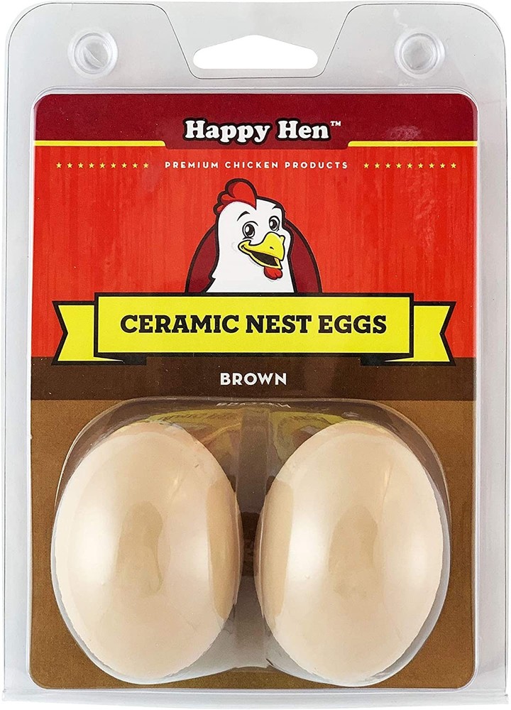 Happy Hen Ceramic Nest Eggs 2 count Training Tool for Layer Chickens Brown