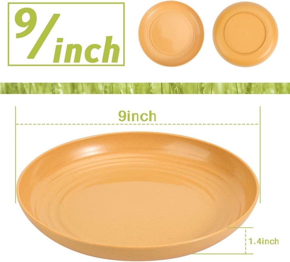 SGAOFIEE 12-Pack 9" Wheat Straw Plates, Unbreakable, Microwave & Dishwasher Safe