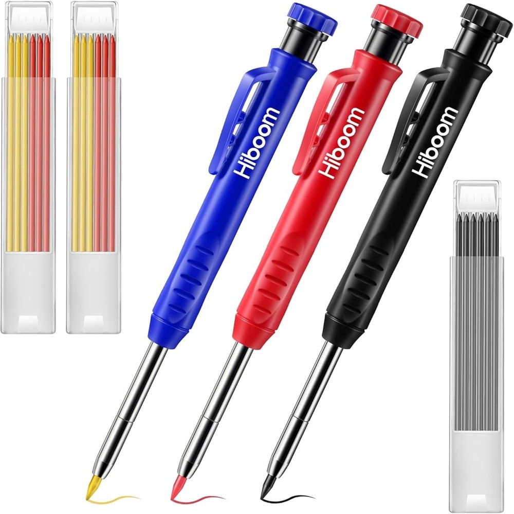 Professional Mechanic Carpenter Pencil 3-Pack with 21 Refill Options & Sharpener