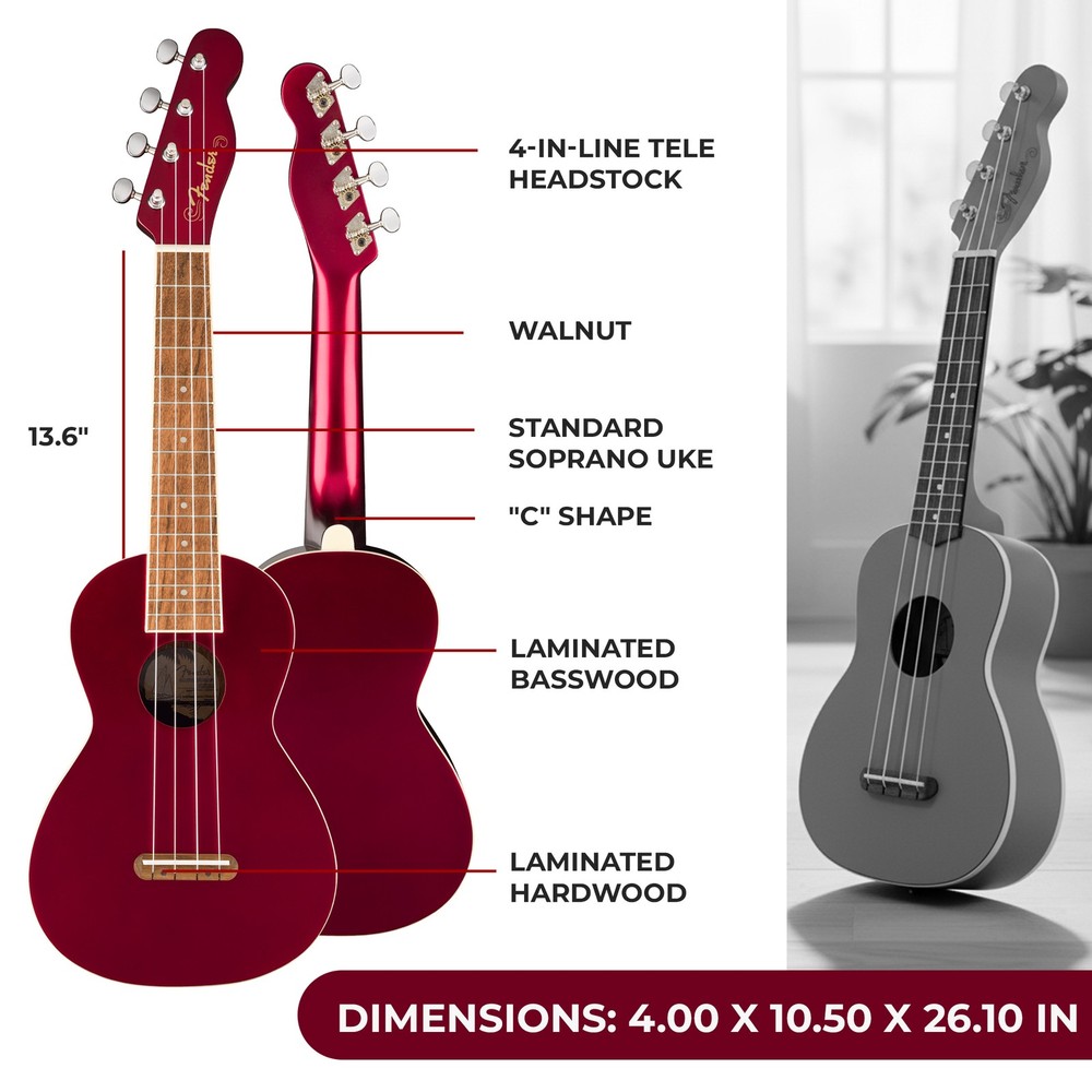 Fender Monterey Concert Ukulele - Cherry