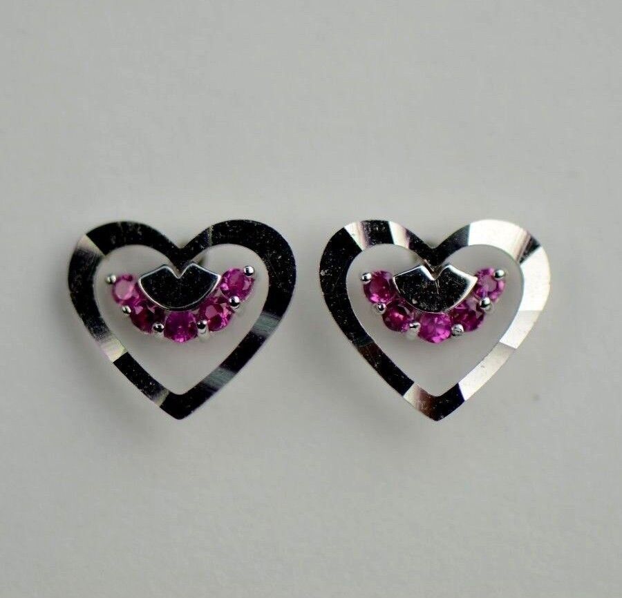 14k Solid Yellow or White Gold Heart Shape CZ Stud Earrings
