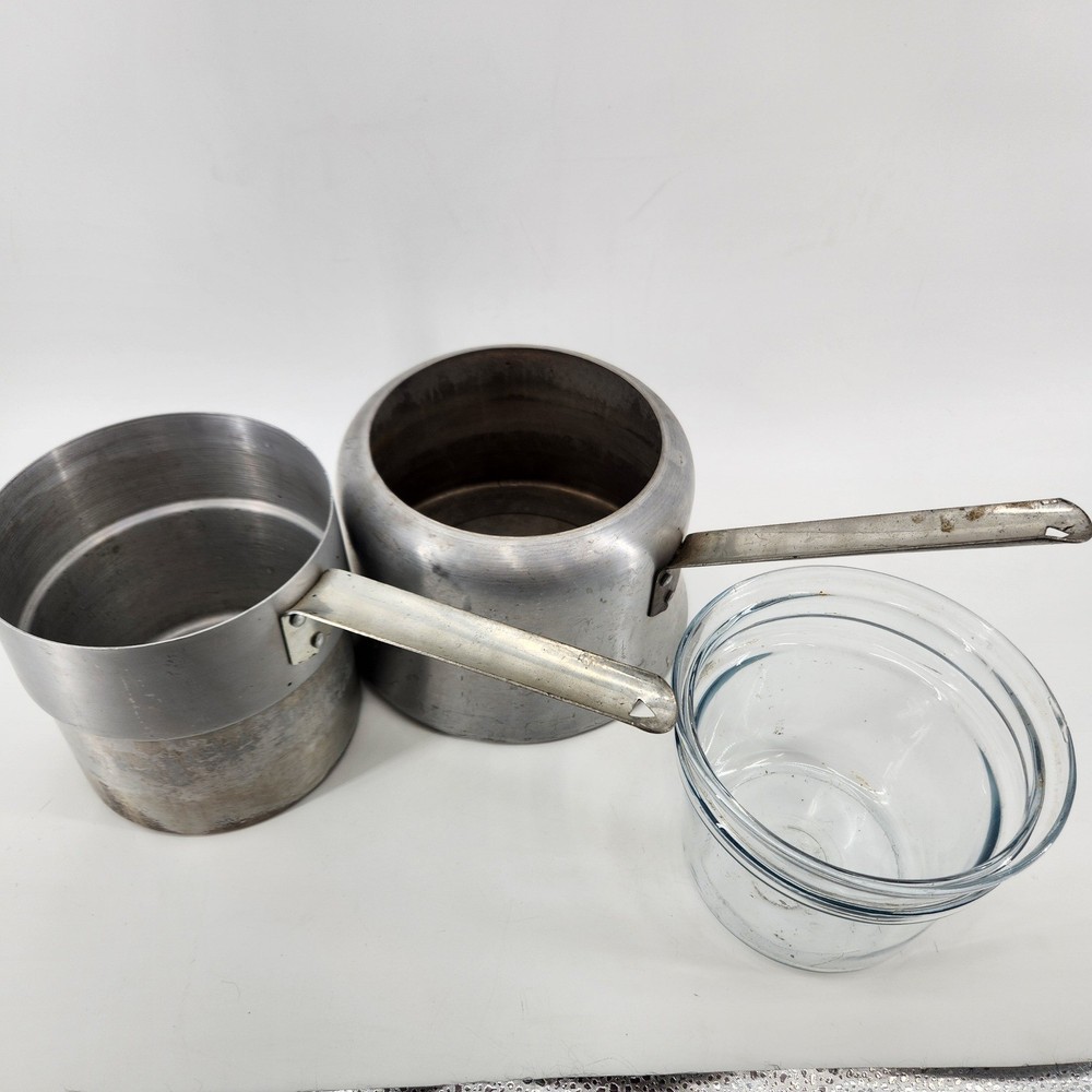 Vintage Toro Ware by Leyse Double Boiler 4 3/8 Quart 3 Quart w Pyrex Insert