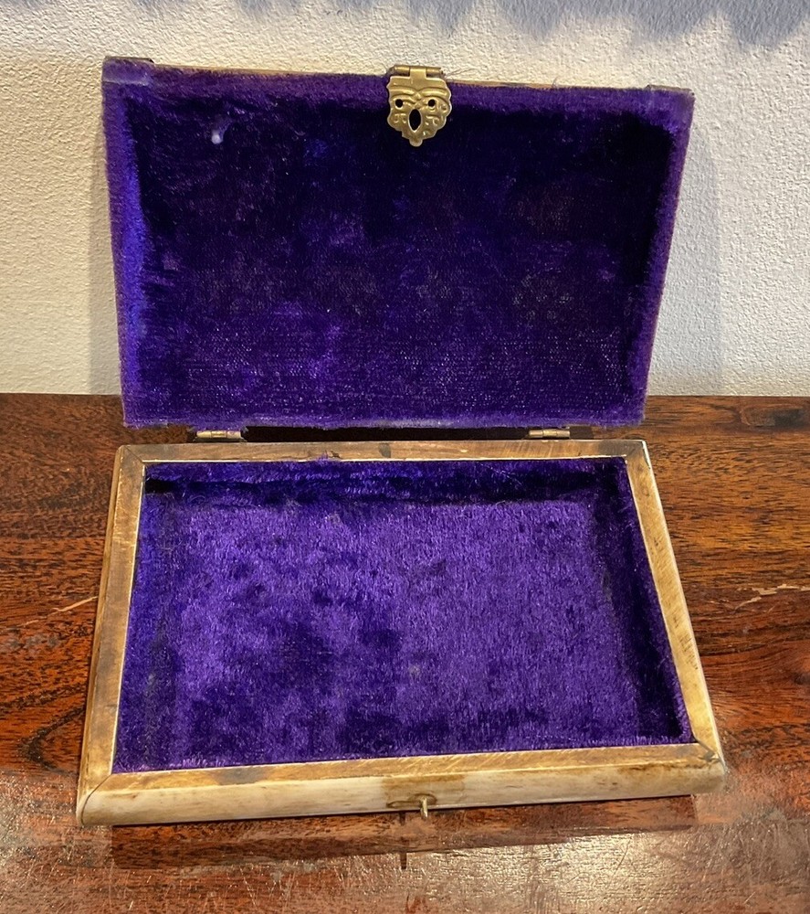 Lovely Rectangular shape buffalo bone & Brass jewellery box