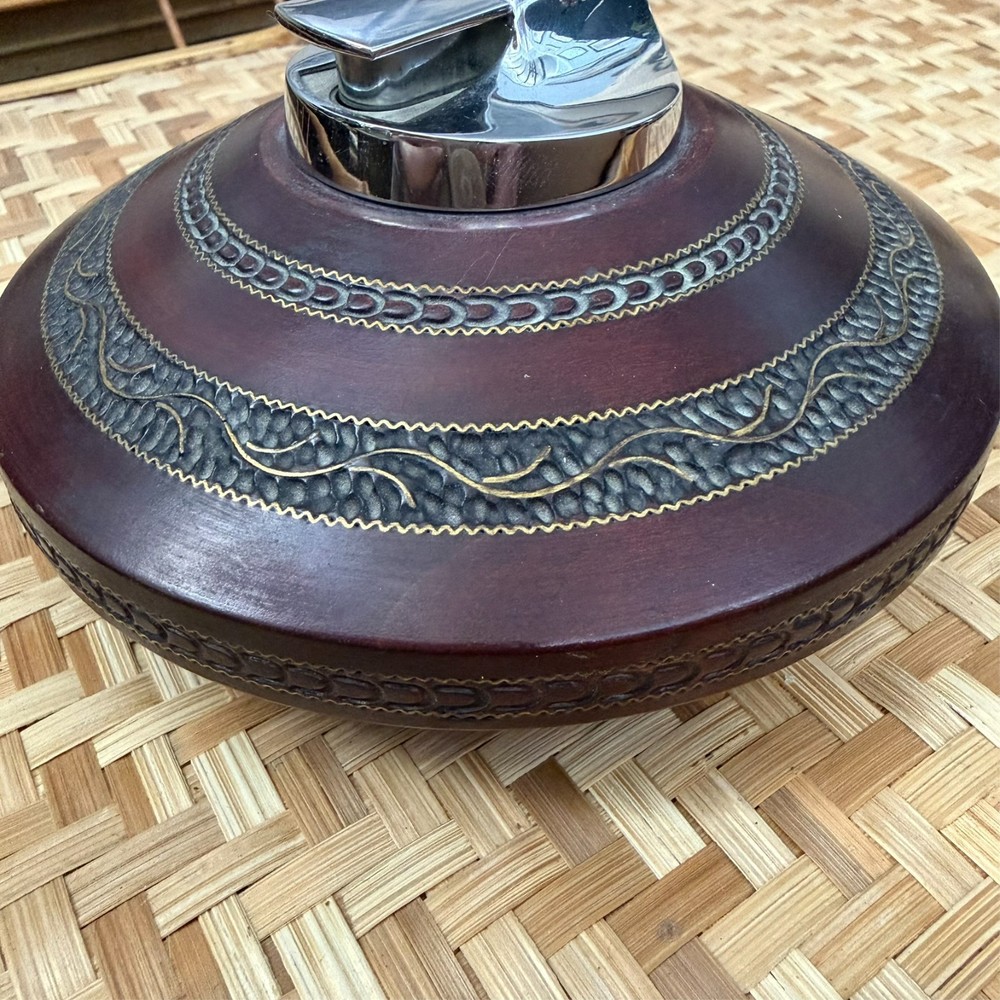 Vintage RONSON Table Lighter England Wood Grain Base Mid Century Untested