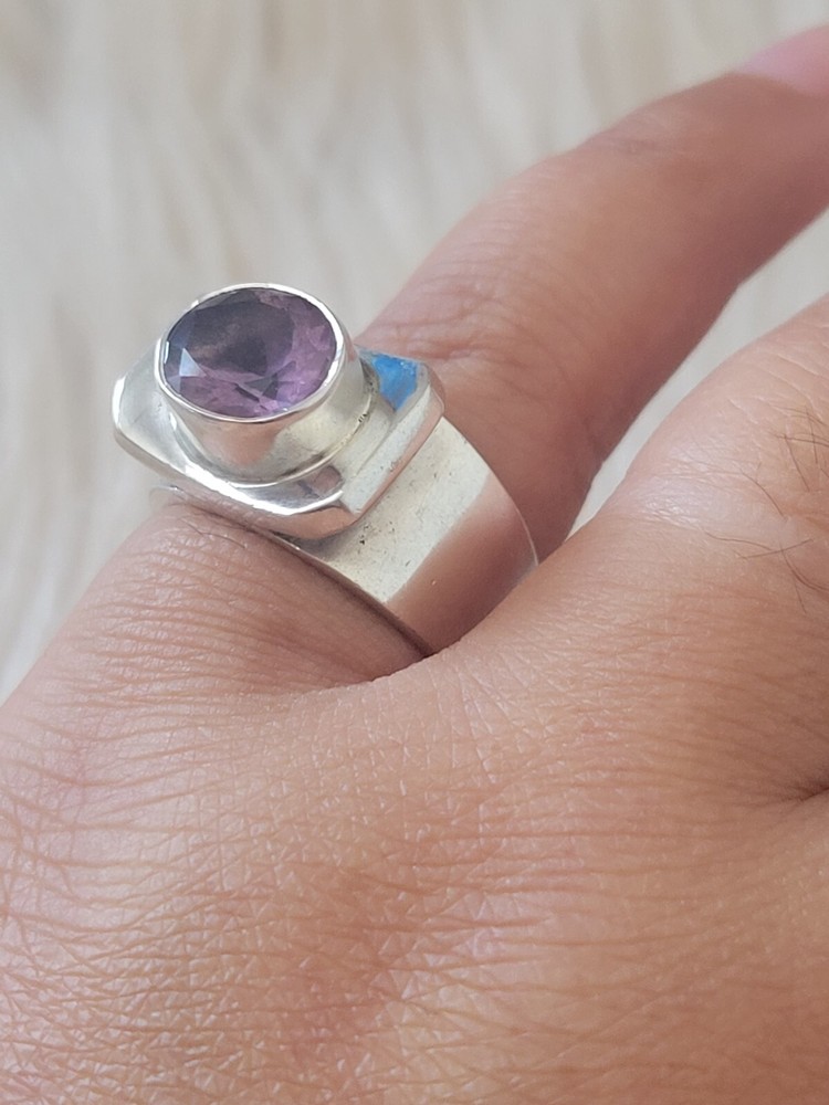 925 solid Sterling Silver & amethyst handmade ring size 6