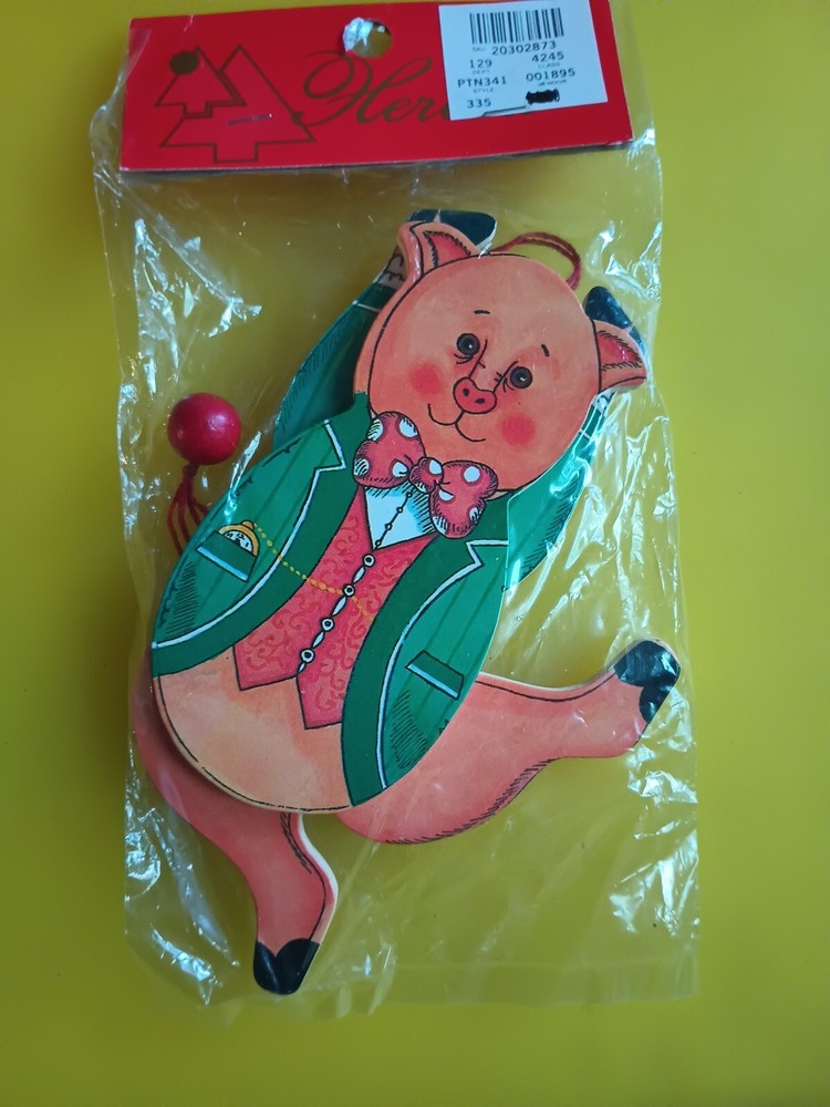 Vintage New Old Stock Pull String Dancing Pigs 6 in.