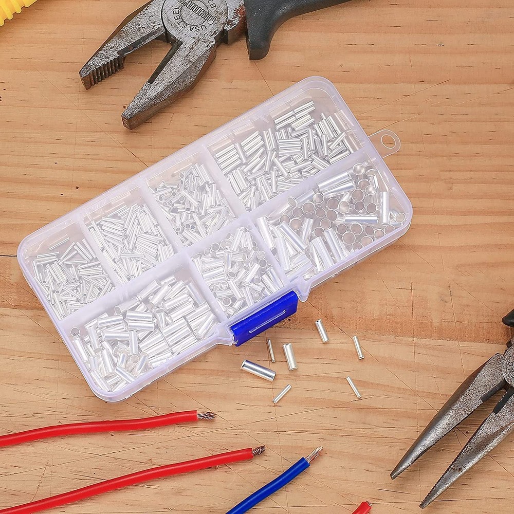 QOOSIKICC 650 Pcs 7 Sizes Wire Ferrules Kit, Tinned Copper Crimp Silver