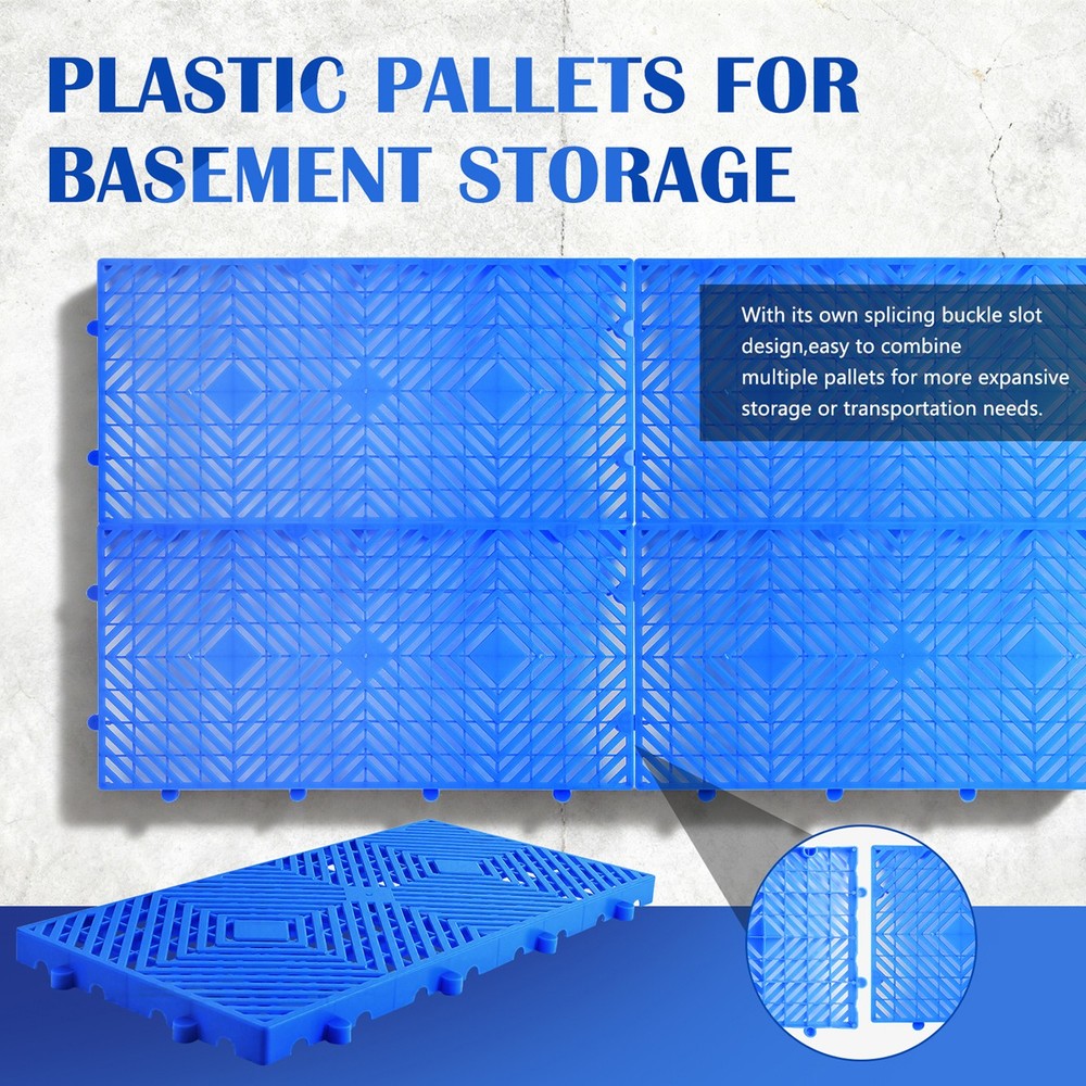 10Pcs Plastic Pallets For Basement Storage, HDPE Waterproof Grid Ventilation Gar