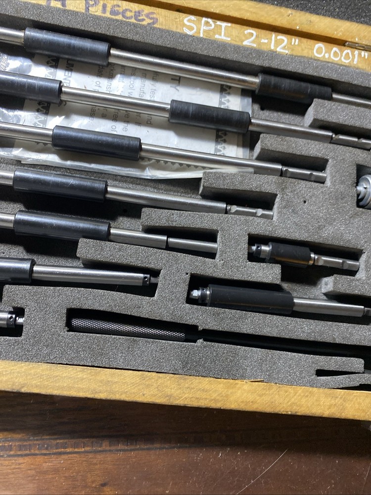 SPI Interchangeable Rod Inside Micrometer 2-12” 12-372-9 Complete