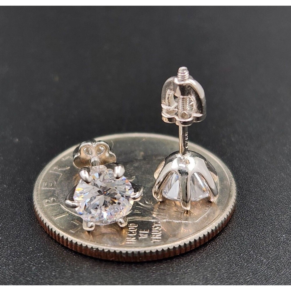 2ct Petal Screw Back Moissanite 7.5mm Stud Earrings Real Solid 925 Silver Men
