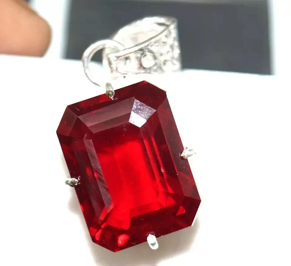 22 Ct Natural Burmese Red Ruby Emerald Cut Pendant AGL Certified Gemstone
