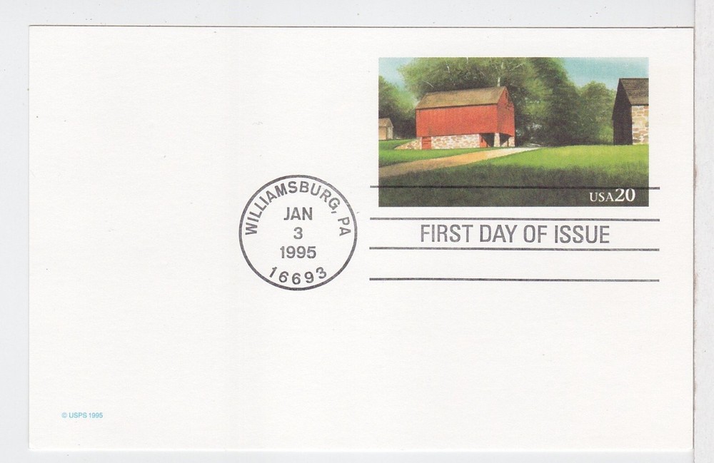 TurtlesTradingPost- Red Barn Postal Card 1995- #UX198 FDC