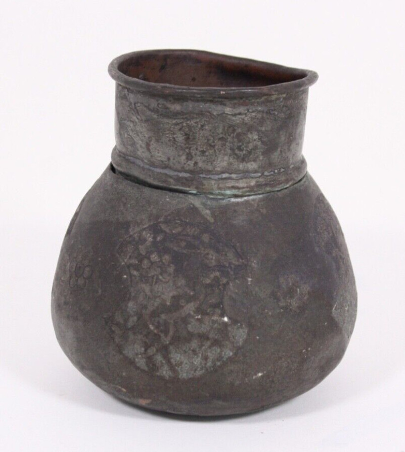 Copper Antique 4x4 Engraved Emblems Vase Jar Oxidized