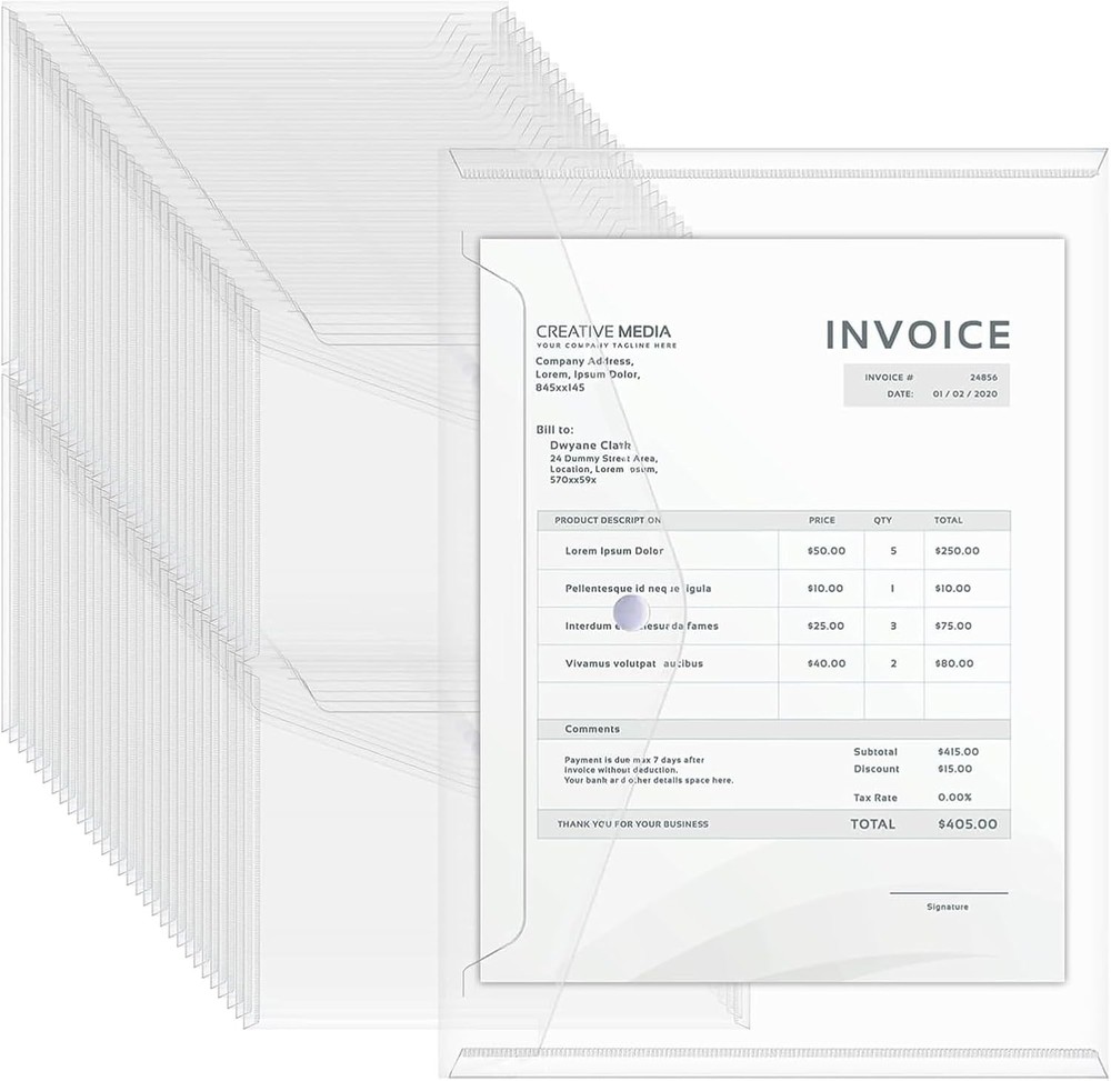 100 Pack Plastic Envelopes A4 Letter Size Plastic Envelope Clear Document Fol...