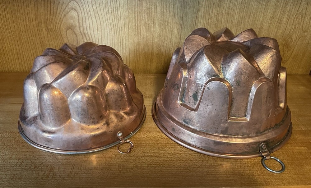 2 Vintage Copper Tin Lined Jelly Molds.
