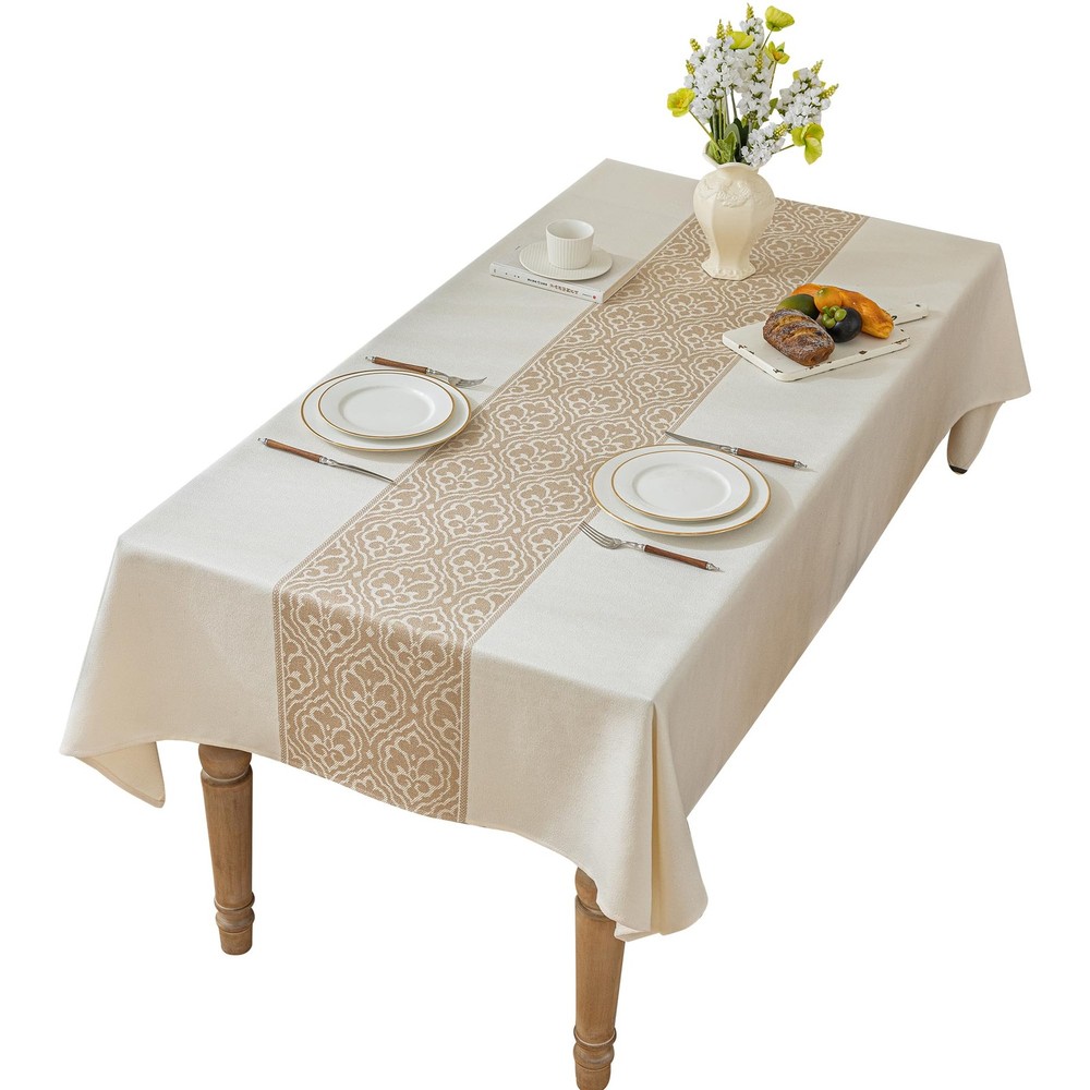 Nordic Beige Rectangular Tablecloth, Premium Drape, Water & Stain Resistant, ...