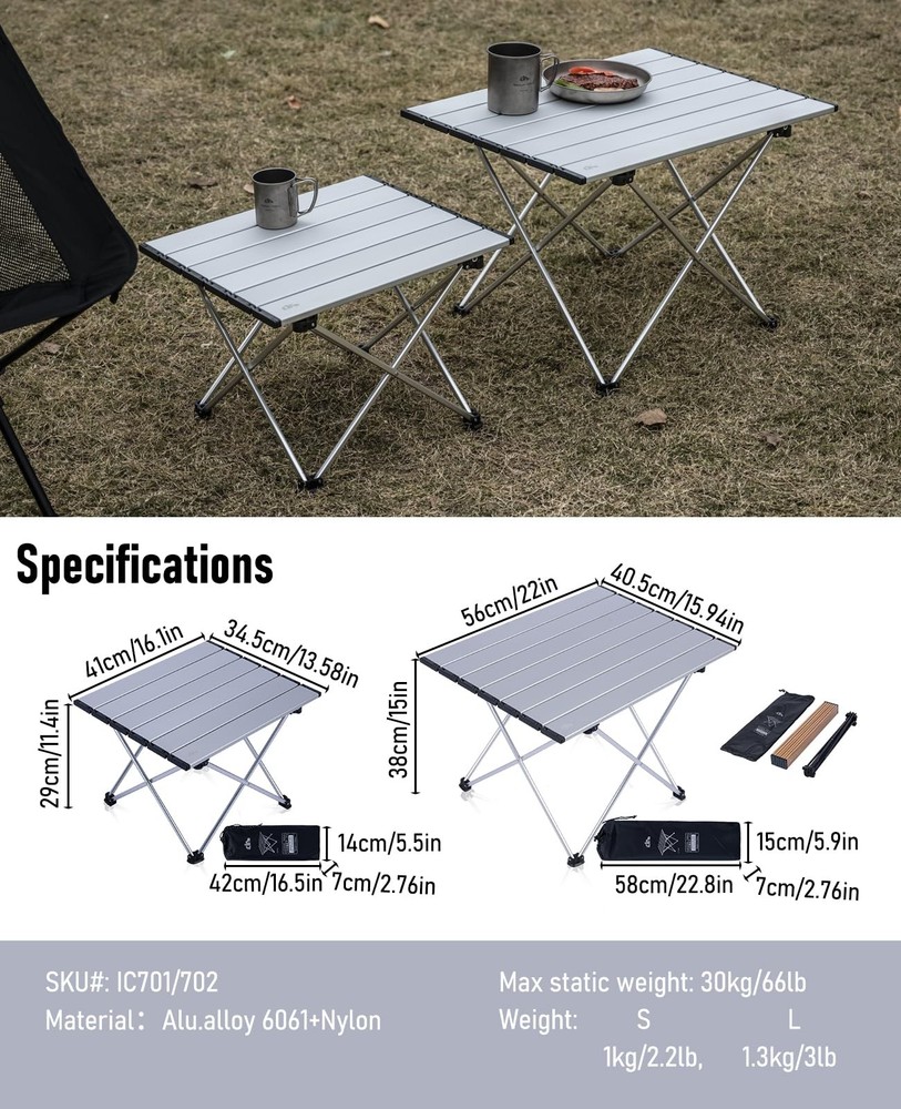 iClimb Ultralight Compact Camping Folding Table with Carry Bag Small, Silver