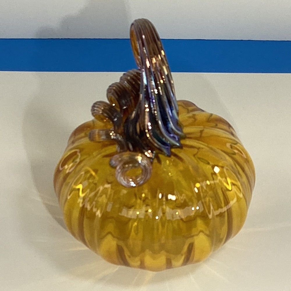 Handblown Amber art class studio crafted pumpkin