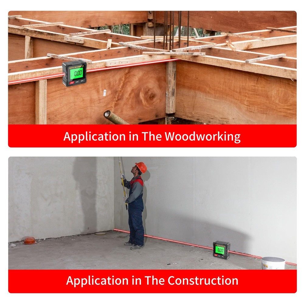 Digital Level Box Construction Protractor Range 4 × 90° Resolution 0.05° Angl...