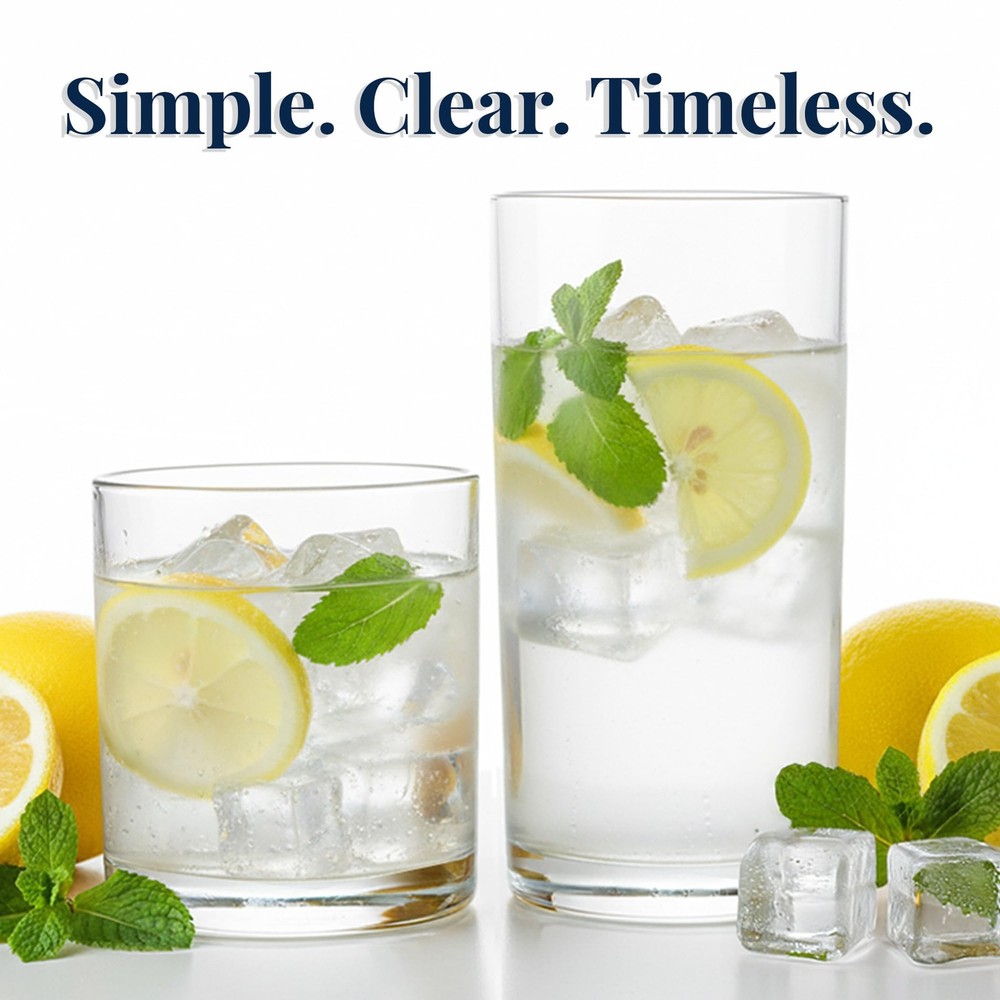 US Acrylic Classic Clear Plastic Reusable Drinking 8 Piece Assortment,